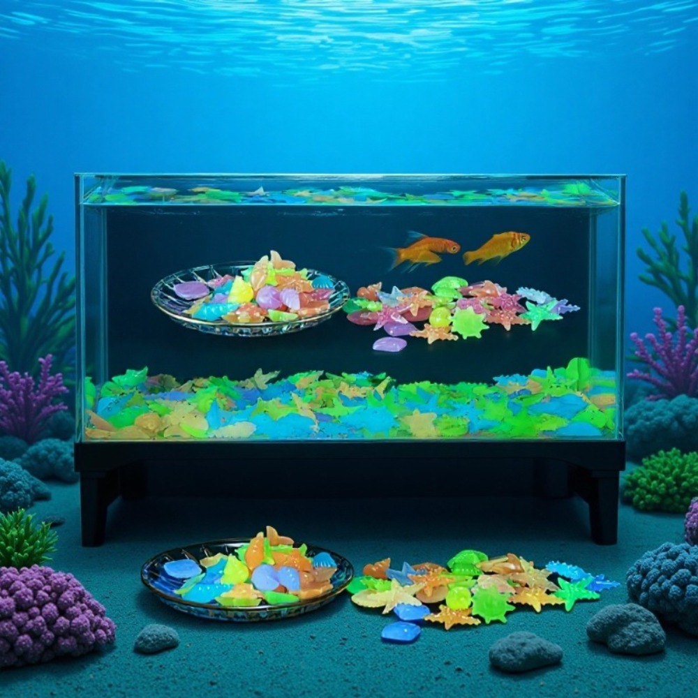 Aquaponics Fish Tank - Pierres océaniques lumineuses, coquilles fluorescentes, étoiles