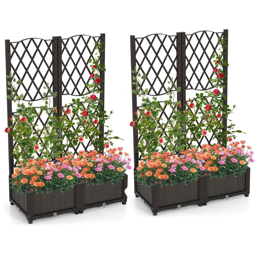 Self-Watering Planter - Bacs de jardin surélevés avec treillis,
