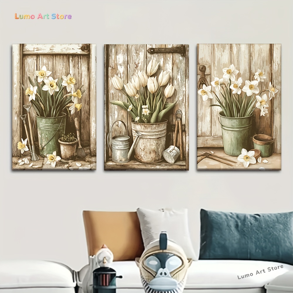 Gardening Tools Drawing - Peinture sur toile 2D, 3 pièces/ensemble,
